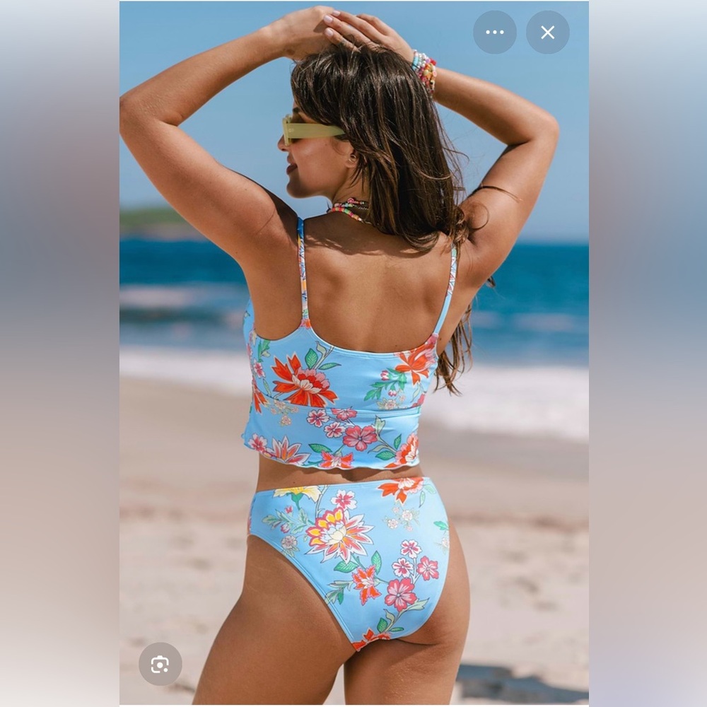 Wildflower Front-Tie Cami Bikini Top & Mid-Rise Bottoms Set NWT - Picture 2 of 5